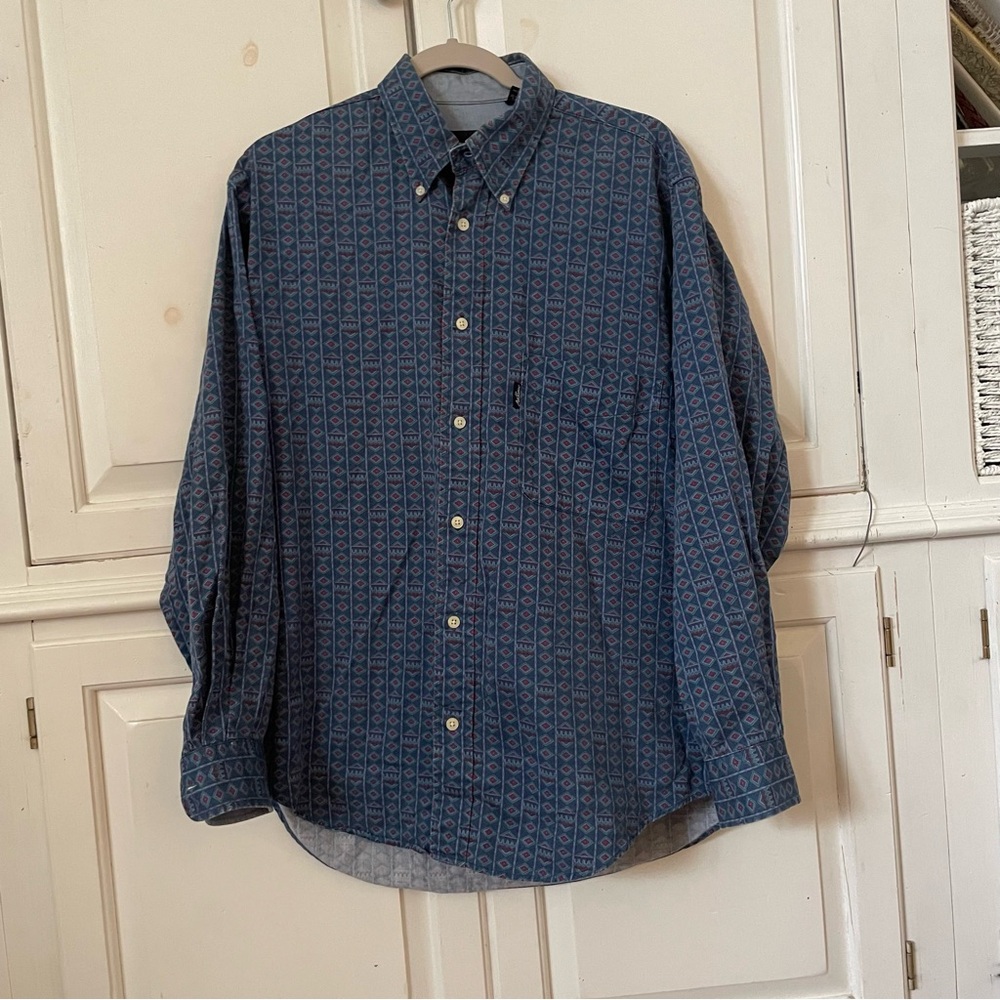 Men's Blue Patterned Jack Sicklaus button down casual long sleeve blue shirt M